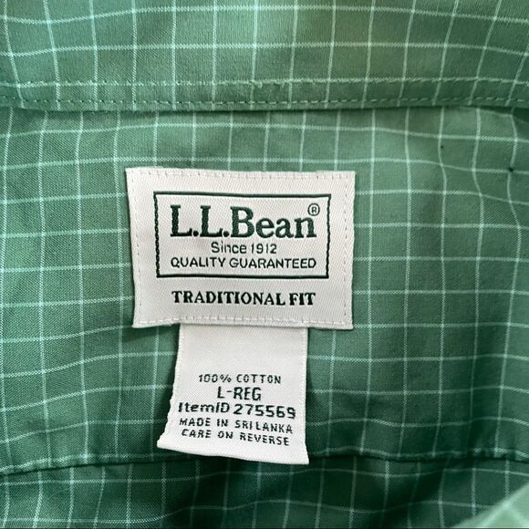 LL Bean Green Windowpane Button Down Shirt L - Picture 4 of 5